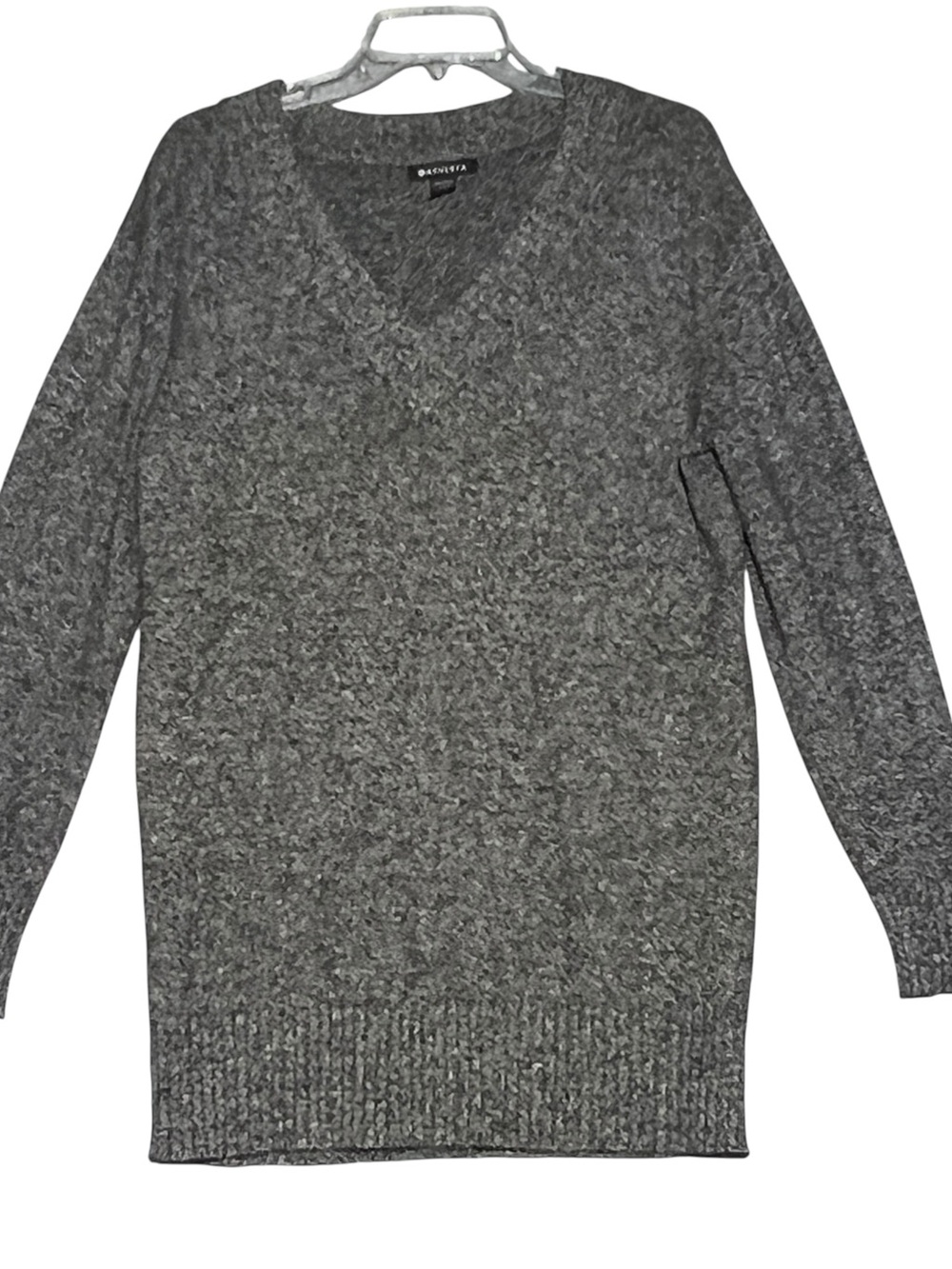 ATHLETA Vital V-Neck Tunic Sweater Wool Cashmere Grey Marled Knit 984613 Medium - Picture 2 of 11
